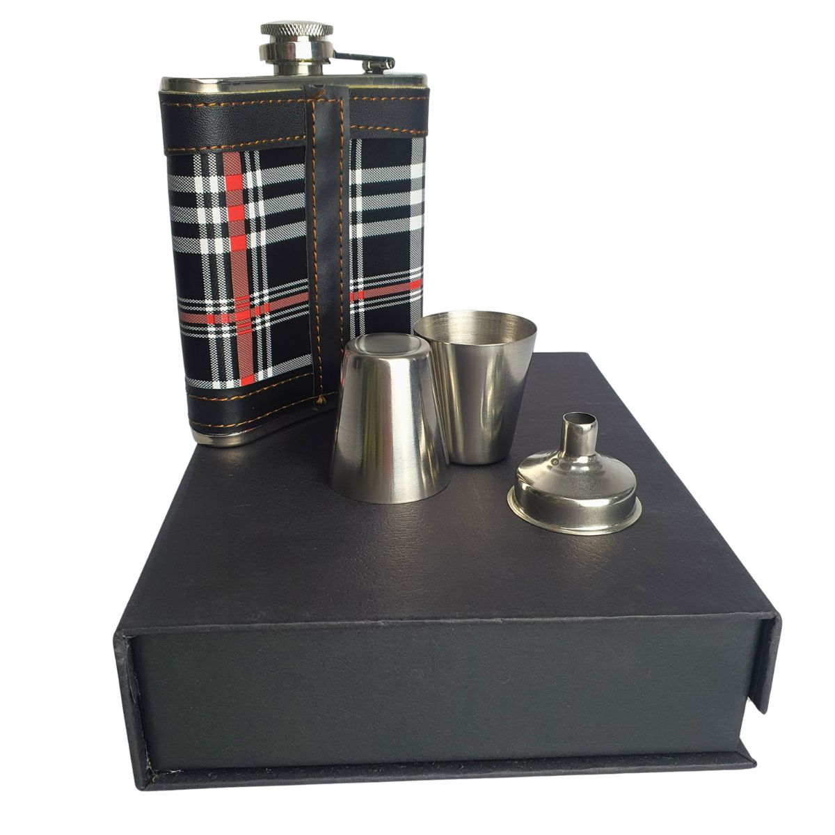Kit Cantil Porta Bebidas 2 Copos E Funil Xadrez/preto Kit Cantil Porta Bebidas 2 Copos E Funil Xadrez/preto